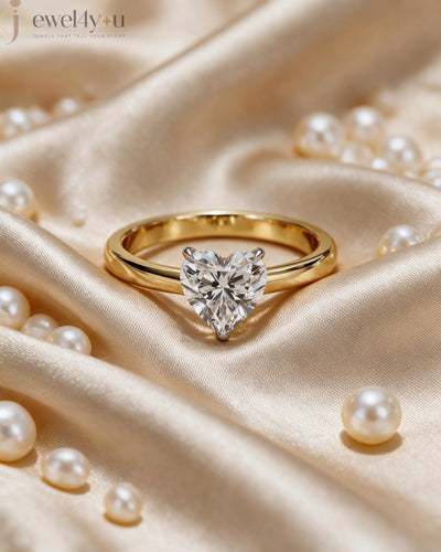 Yellow gold heart diamond solitaire ring with white gold prong setting  #YELLOW GOLD