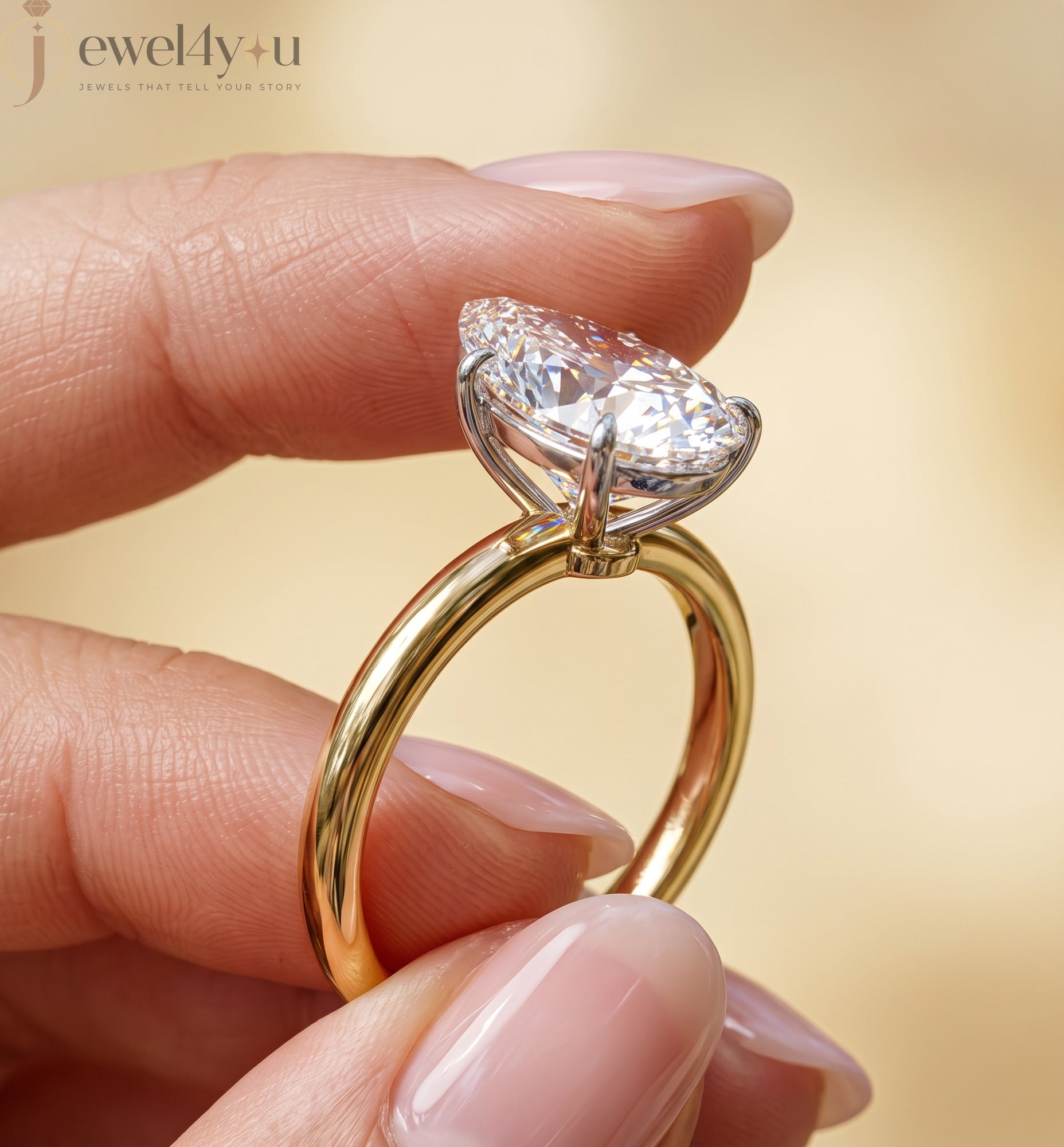 YELLOW GOLD PEAR-CUT LAB DIAMOND ENGAGEMENT RING WITH ELEVATED FOUR-PRONG SETTING 