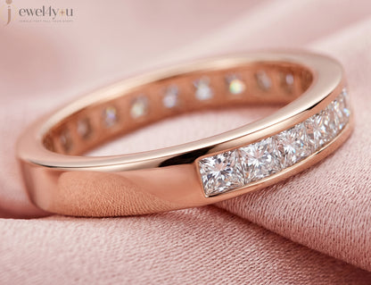 Princess-cut lab-grown diamond ring with inset-flush band design, D–F color VVS to VS+ diamonds in polished rose gold #ROSE GOLD