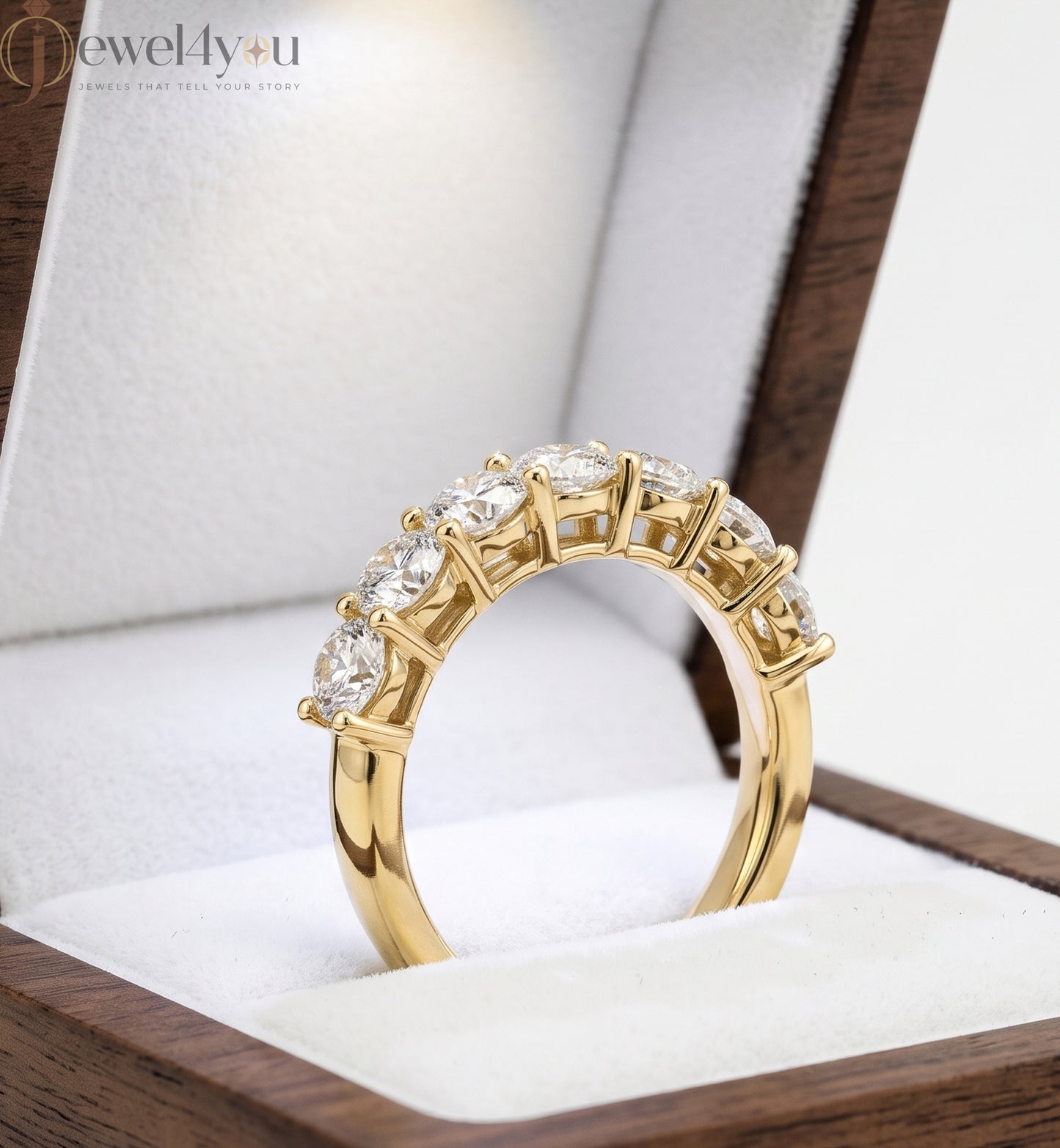Yellow Gold half‑eternity lab-grown diamond ring with round prong-set design, VVS  clarity D–F color diamonds #YELLOW GOLD