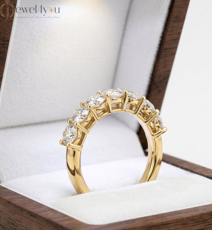 Yellow Gold half‑eternity lab-grown diamond ring with round prong-set design, VVS  clarity D–F color diamonds #YELLOW GOLD