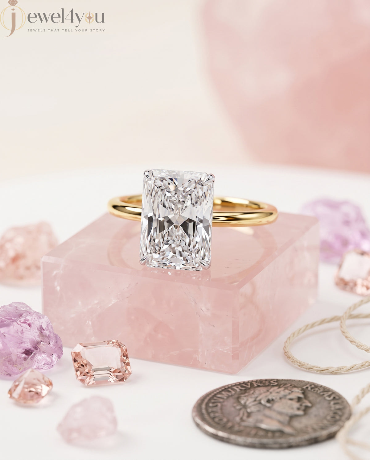 YELLOW GOLD RADIANT-CUT LAB DIAMOND ENGAGEMENT RING WITH ELEVATED FOUR-PRONG SETTING ##YELLOW GOLD