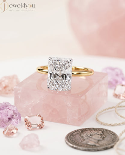 YELLOW GOLD RADIANT-CUT LAB DIAMOND ENGAGEMENT RING WITH ELEVATED FOUR-PRONG SETTING 