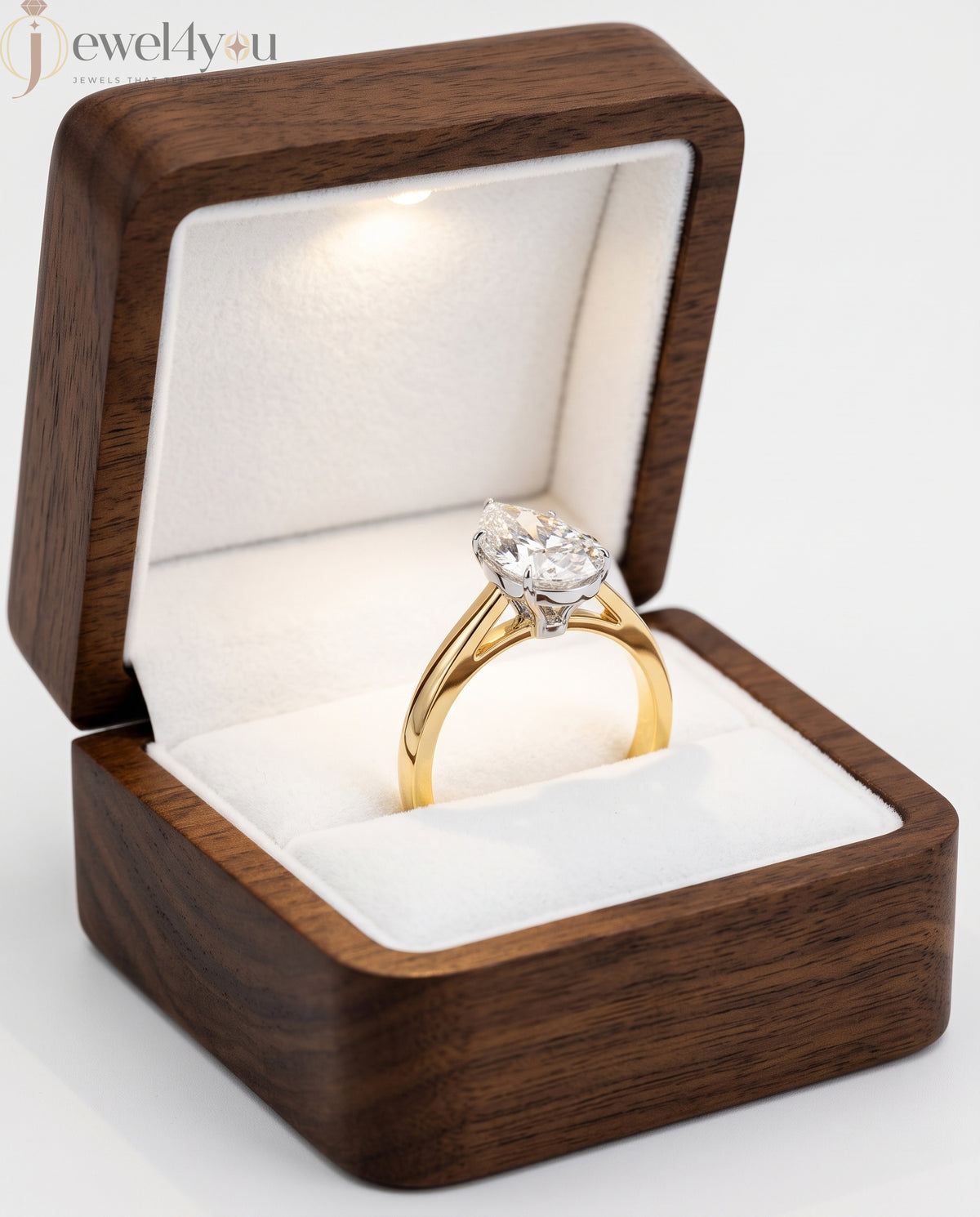 Yellow gold pear-cut solitaire engagement ring with white prong head #YELLOW GOLD