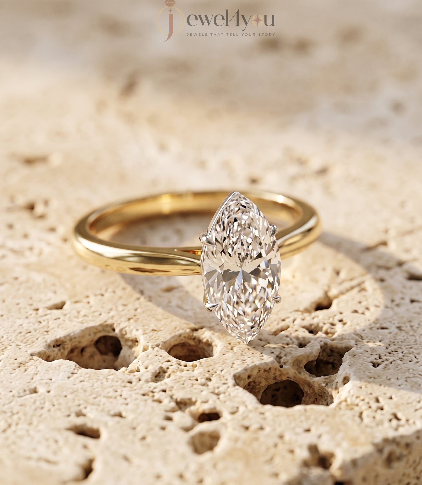 YELLOW GOLD MARQUISE-CUT LAB-GROWN DIAMOND RING ##YELLOW GOLD