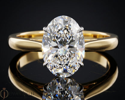 Yellow gold oval diamond solitaire engagement ring with white-gold prong setting #YELLOW GOLD