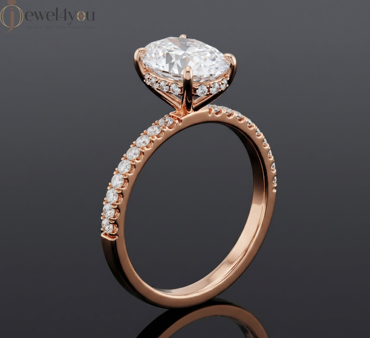 OVAL-CUT SOLITAIRE LAB-GROWN DIAMOND RING IN ROSE GOLD WITH ROUND-CUT 