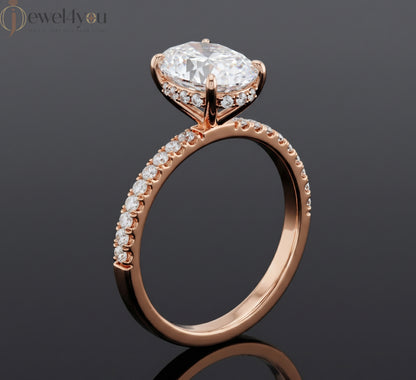 OVAL-CUT SOLITAIRE LAB-GROWN DIAMOND RING IN ROSE GOLD WITH ROUND-CUT 