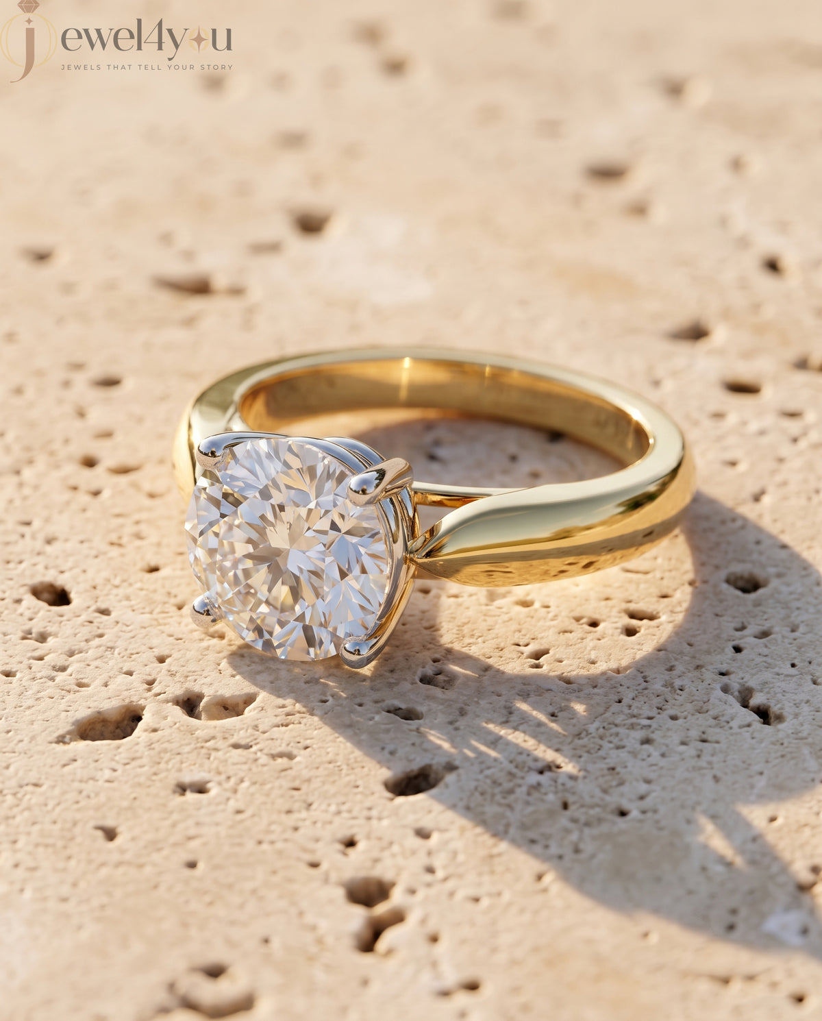 Yellow Gold cathedral band with white gold prong-set round lab-grown diamond #YELLOW GOLD