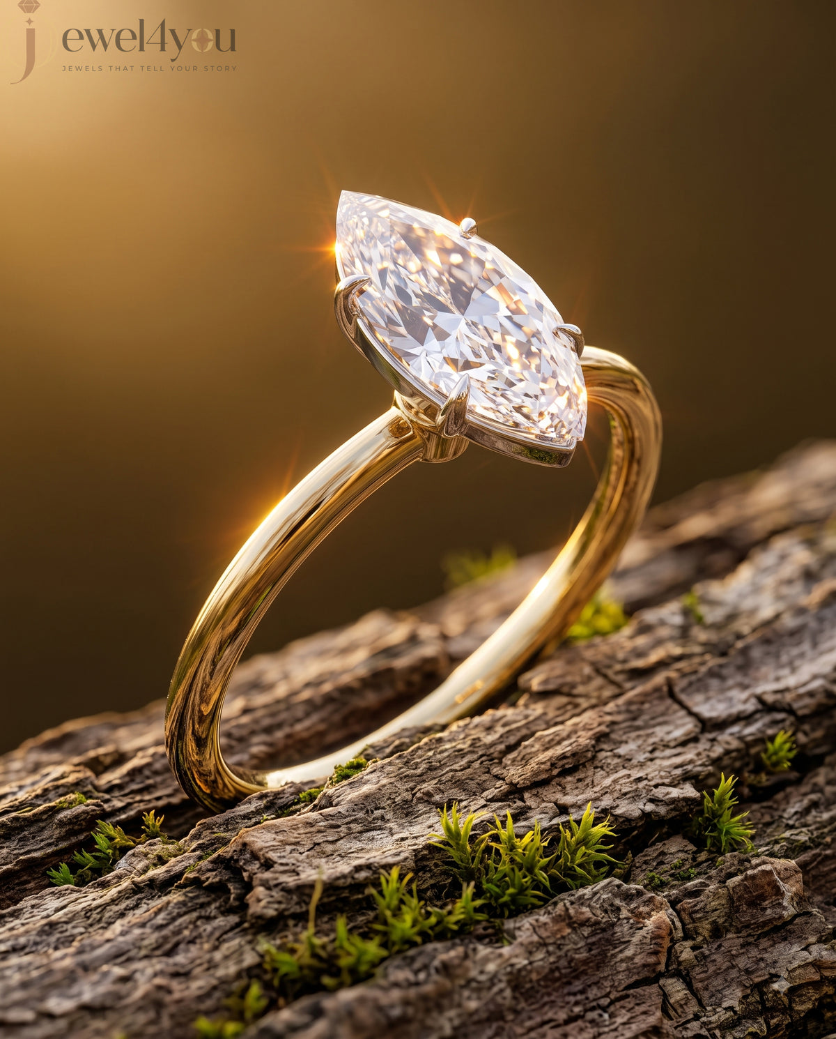 YELLOW GOLD MARQUISE -CUT LAB DIAMOND ENGAGEMENT RING WITH ELEVATED SIX-PRONG SETTING ##YELLOW GOLD