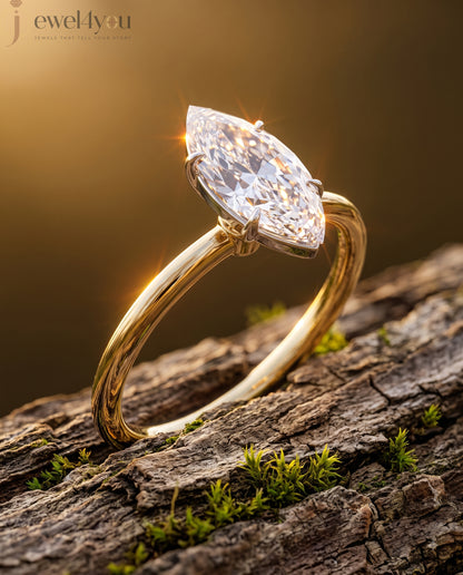 YELLOW GOLD MARQUISE -CUT LAB DIAMOND ENGAGEMENT RING WITH ELEVATED SIX-PRONG SETTING 
