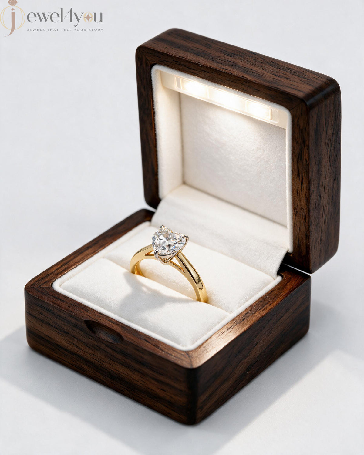 Yellow gold heart diamond solitaire ring with white gold prong setting  #YELLOW GOLD