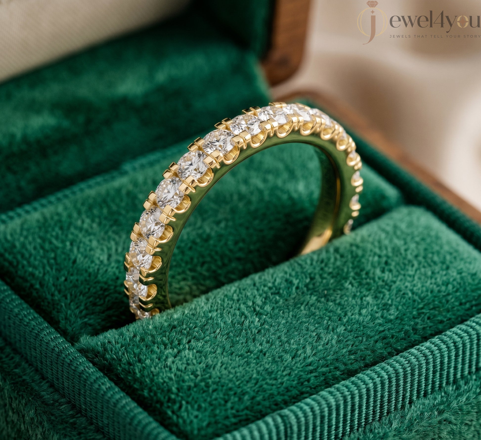 Yellow gold lab-grown diamond eternity ring, round VVS–VS+ D–F diamonds in U‑cut prong setting, fine lab-grown diamond jewelry band #YELLOW GOLD