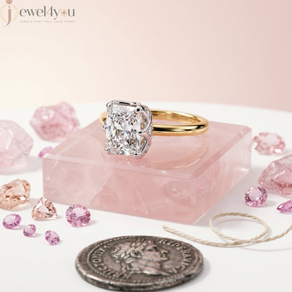 Yellow Gold band with White Gold X-gallery radiant-cut lab-grown diamond ring featuring hidden round side diamonds #YELLOW GOLD