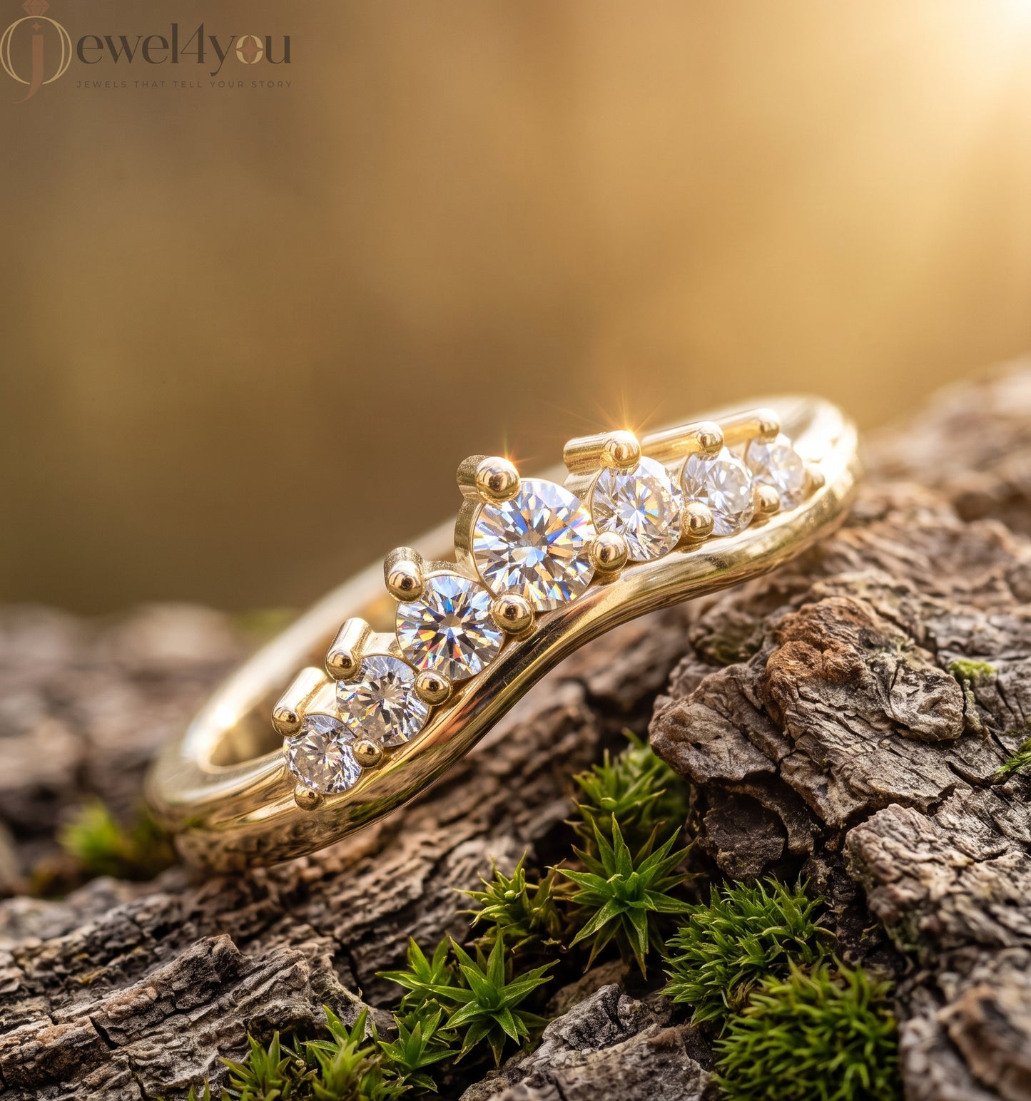 Lab-grown diamond ring with curved band design and round diamonds, VVS to VS+ clarity, D–F color, Yellow Gold #YELLOW GOLD