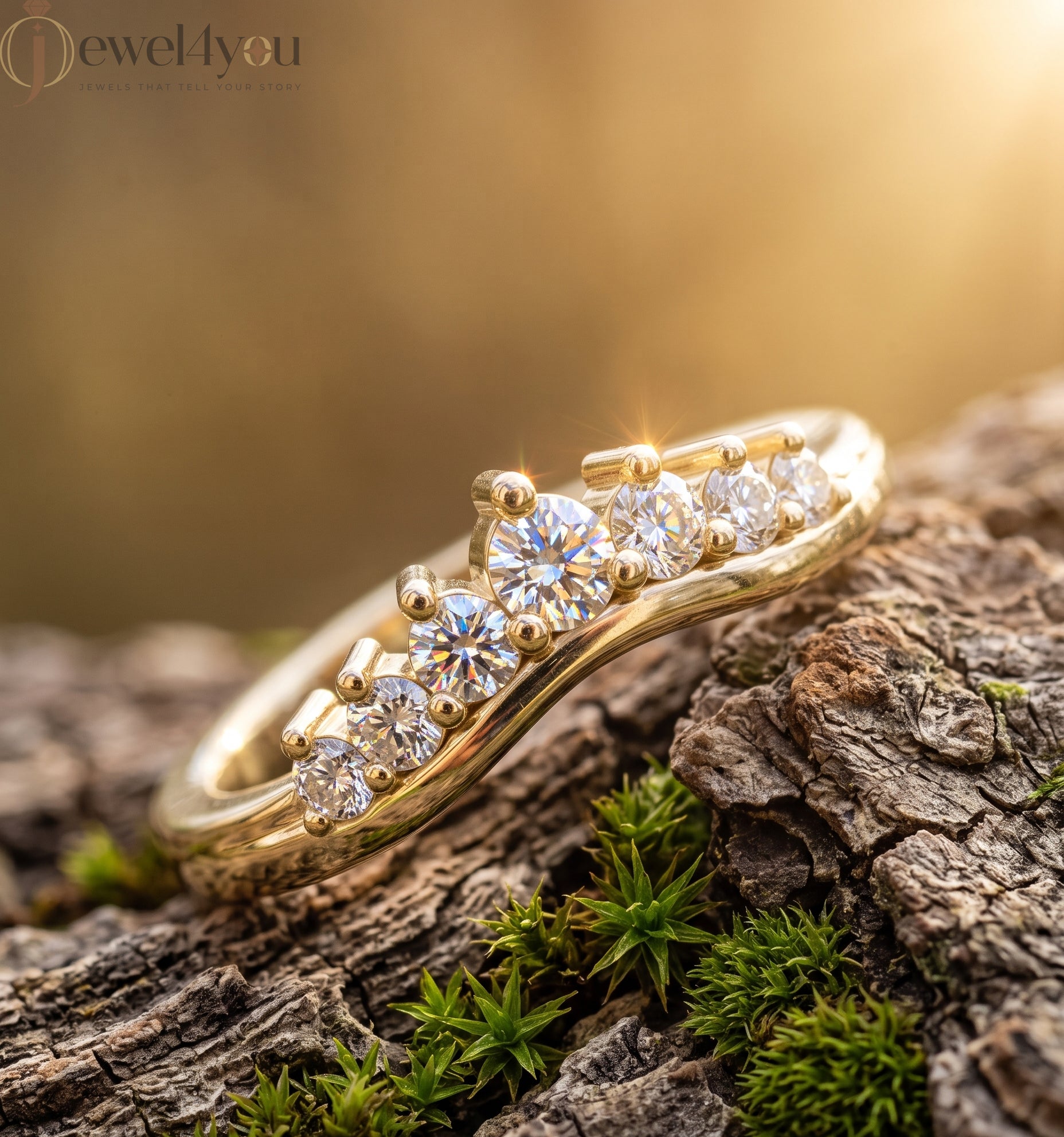 Lab-grown diamond ring with curved band design and round diamonds, VVS to VS+ clarity, D–F color, Yellow Gold #YELLOW GOLD