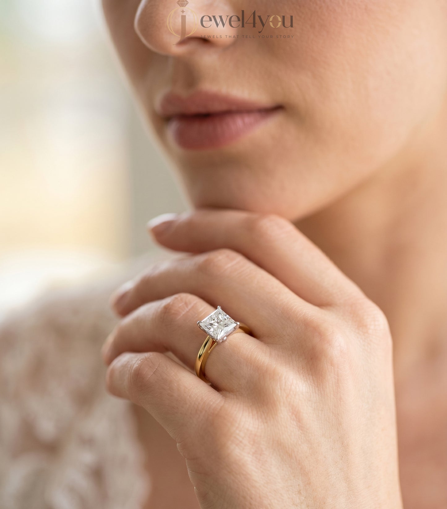 Princess-cut solitaire engagement ring in yellow gold tone with four-prong setting #YELLOW GOLD