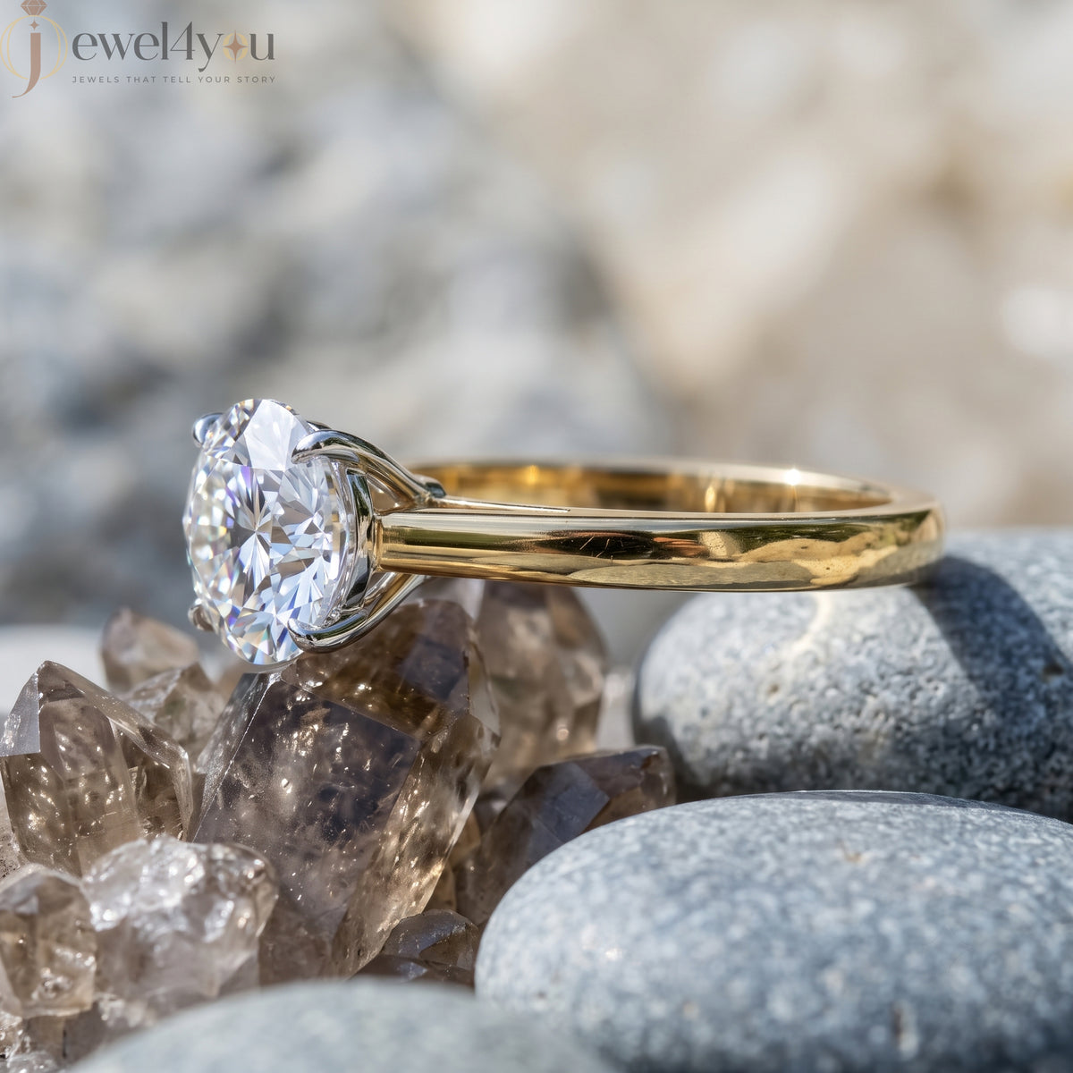 Yellow gold solitaire engagement ring with white gold four-prong diamond basket #YELLOW GOLD