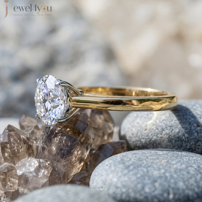 Yellow gold solitaire engagement ring with white gold four-prong diamond basket #YELLOW GOLD