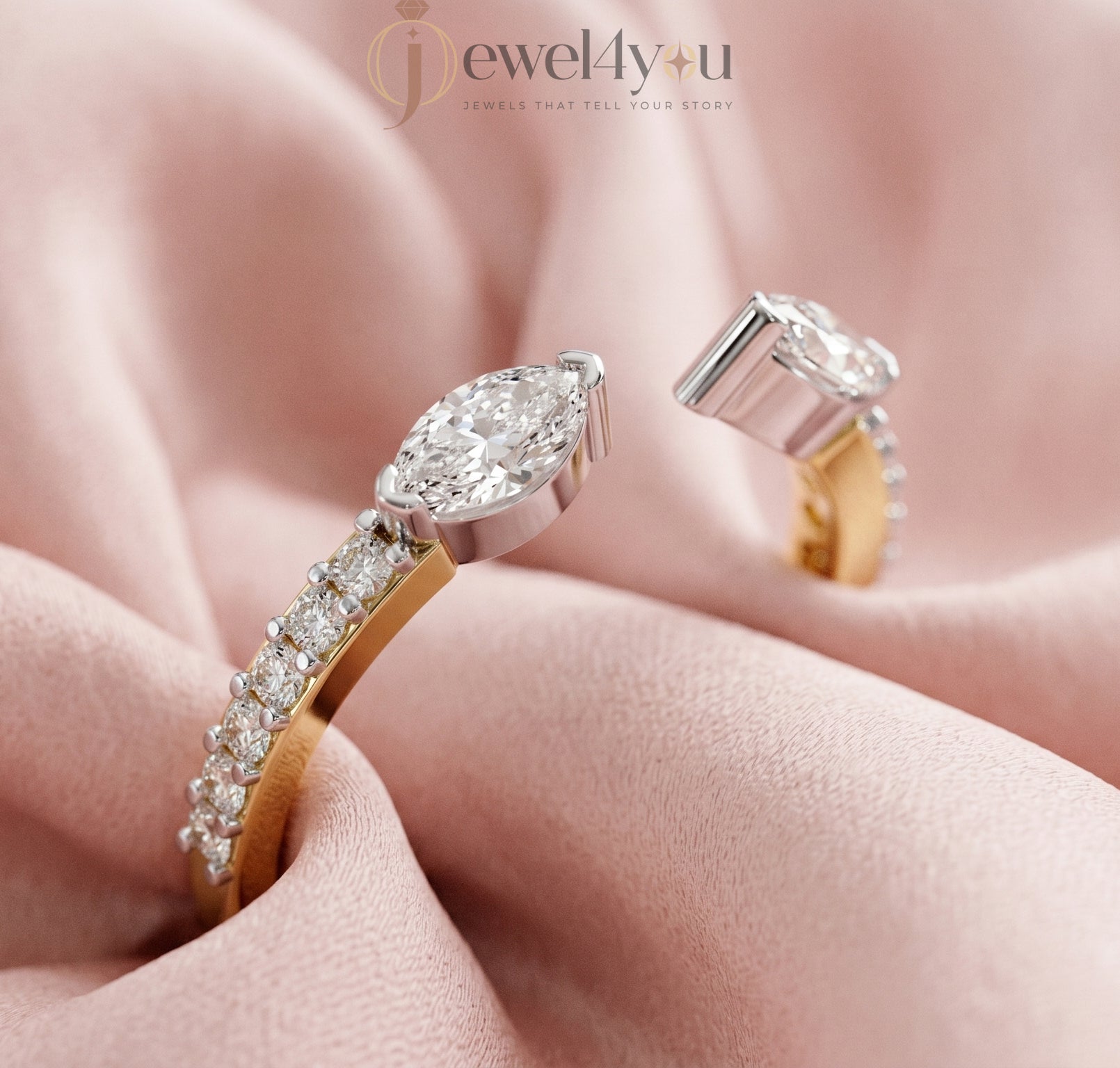 MARQUISE AND ROUND DIAMOND YELLOW GOLD RING 
