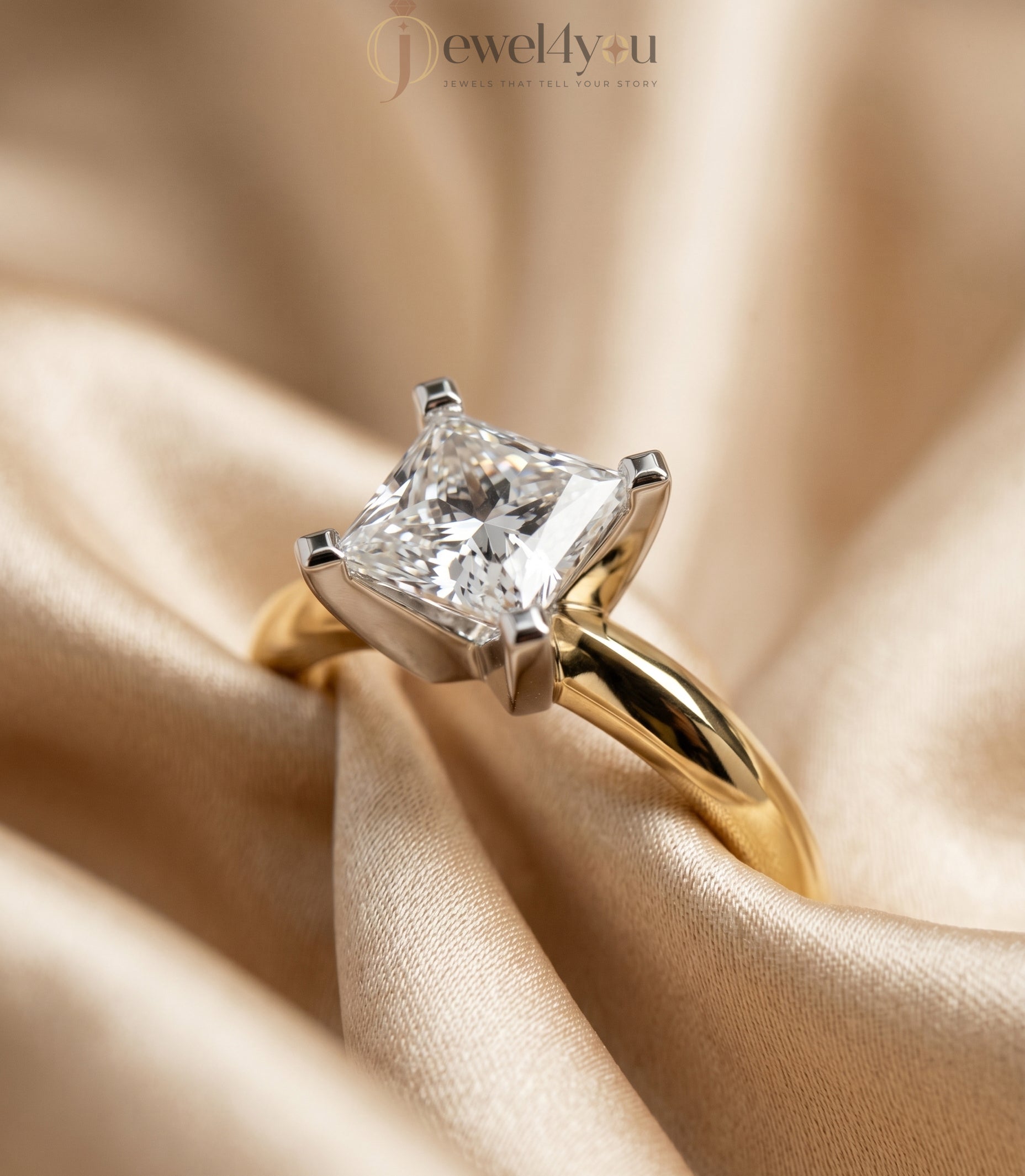 Yellow gold solitaire ring with elevated cathedral setting and V-style prongs #YELLOW GOLD