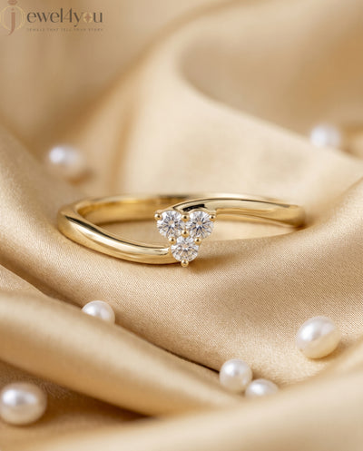 Lab-grown diamond ring with elegant bypass band and three-round diamond cluster design, VVS to VS+ clarity, D–F color, Yellow Gold #YELLOW GOLD