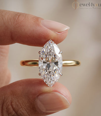 YELLOW GOLD MARQUISE-CUT LAB-GROWN DIAMOND RING 