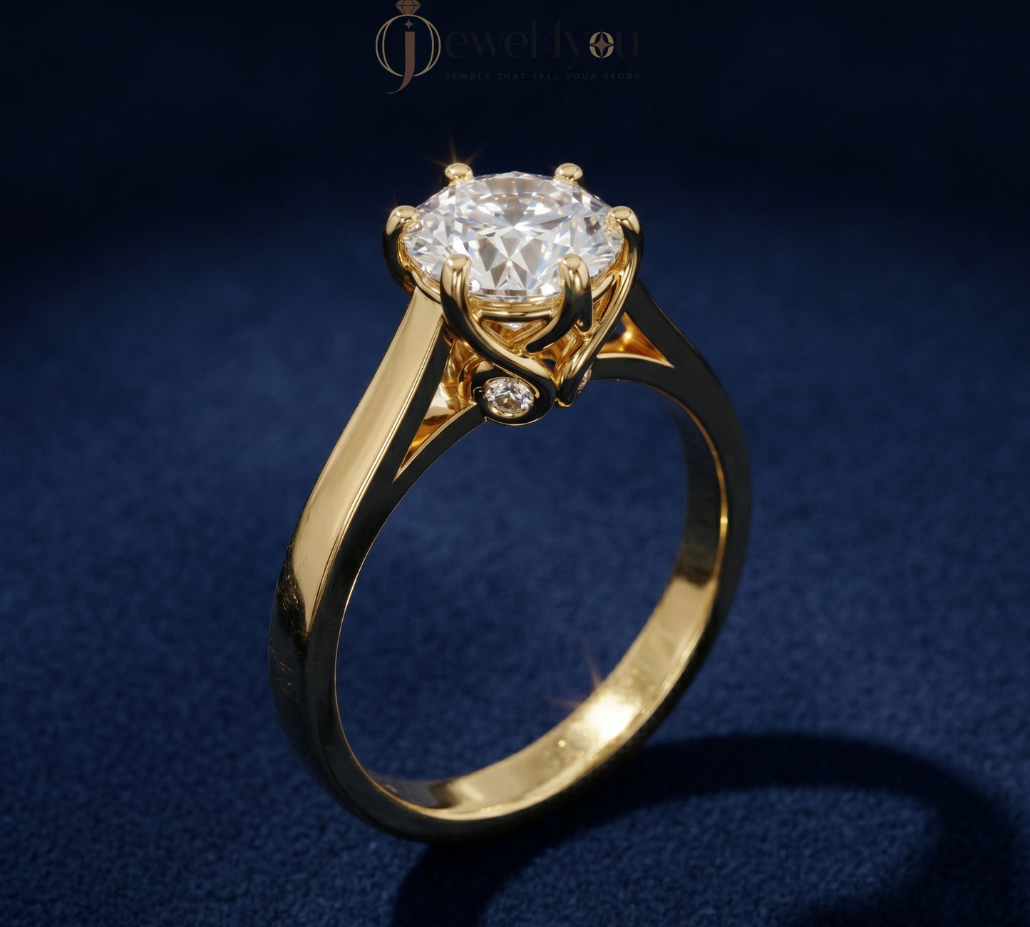 Yellow gold round solitaire engagement ring with six prongs and smooth plain shank #YELLOW GOLD