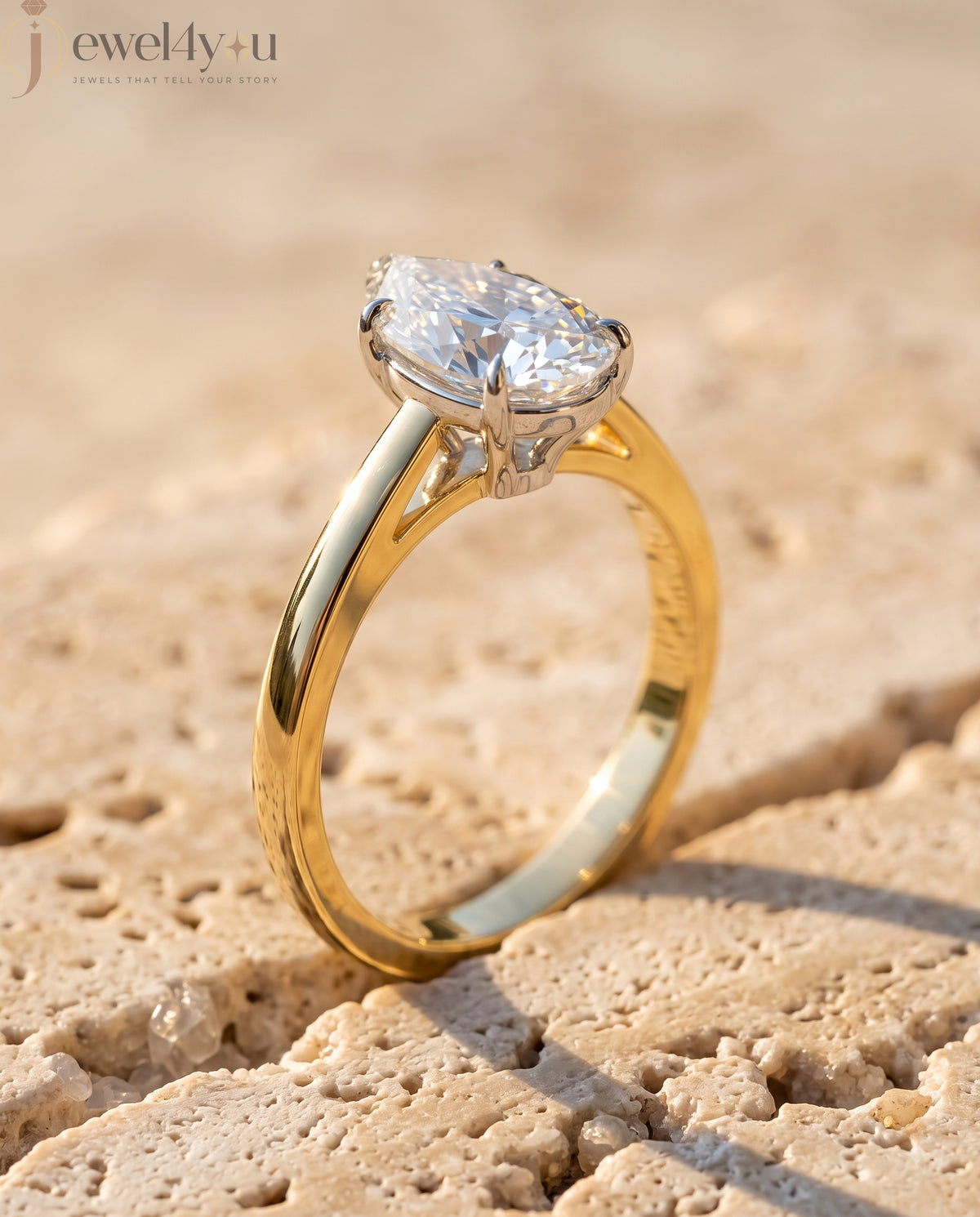 Yellow gold pear-cut solitaire engagement ring with white prong head #YELLOW GOLD
