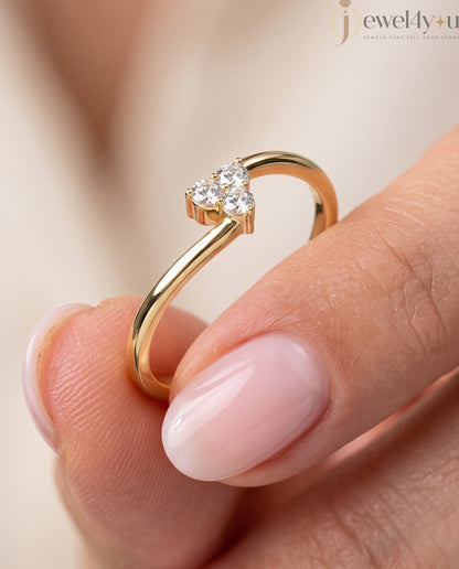 Lab-grown diamond ring with elegant bypass band and three-round diamond cluster design, VVS to VS+ clarity, D–F color, Yellow Gold #YELLOW GOLD