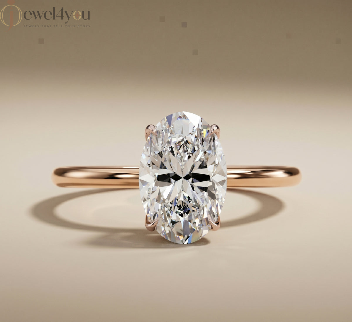 AURIQUE SOLITAIRE RING WITH OVAL-CUT LAB-GROWN DIAMOND IN ROSE GOLD ##ROSE GOLD