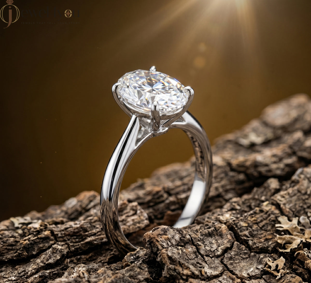 WHITE GOLD OVAL-CUT LAB-GROWN DIAMOND RING ##WHITE GOLD