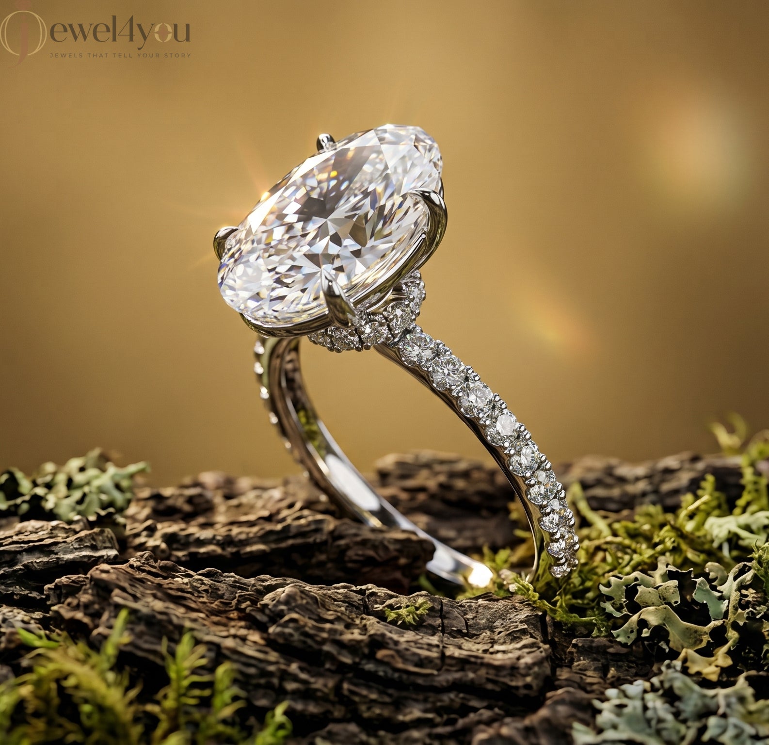 OVAL-CUT LAB-GROWN DIAMOND RING WITH ROUND-ACCENT BAND IN WHITE GOLD 