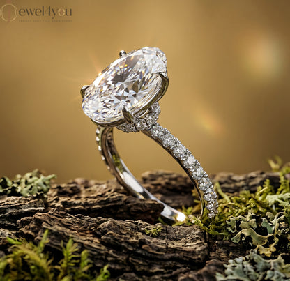 OVAL-CUT LAB-GROWN DIAMOND RING WITH ROUND-ACCENT BAND IN WHITE GOLD 