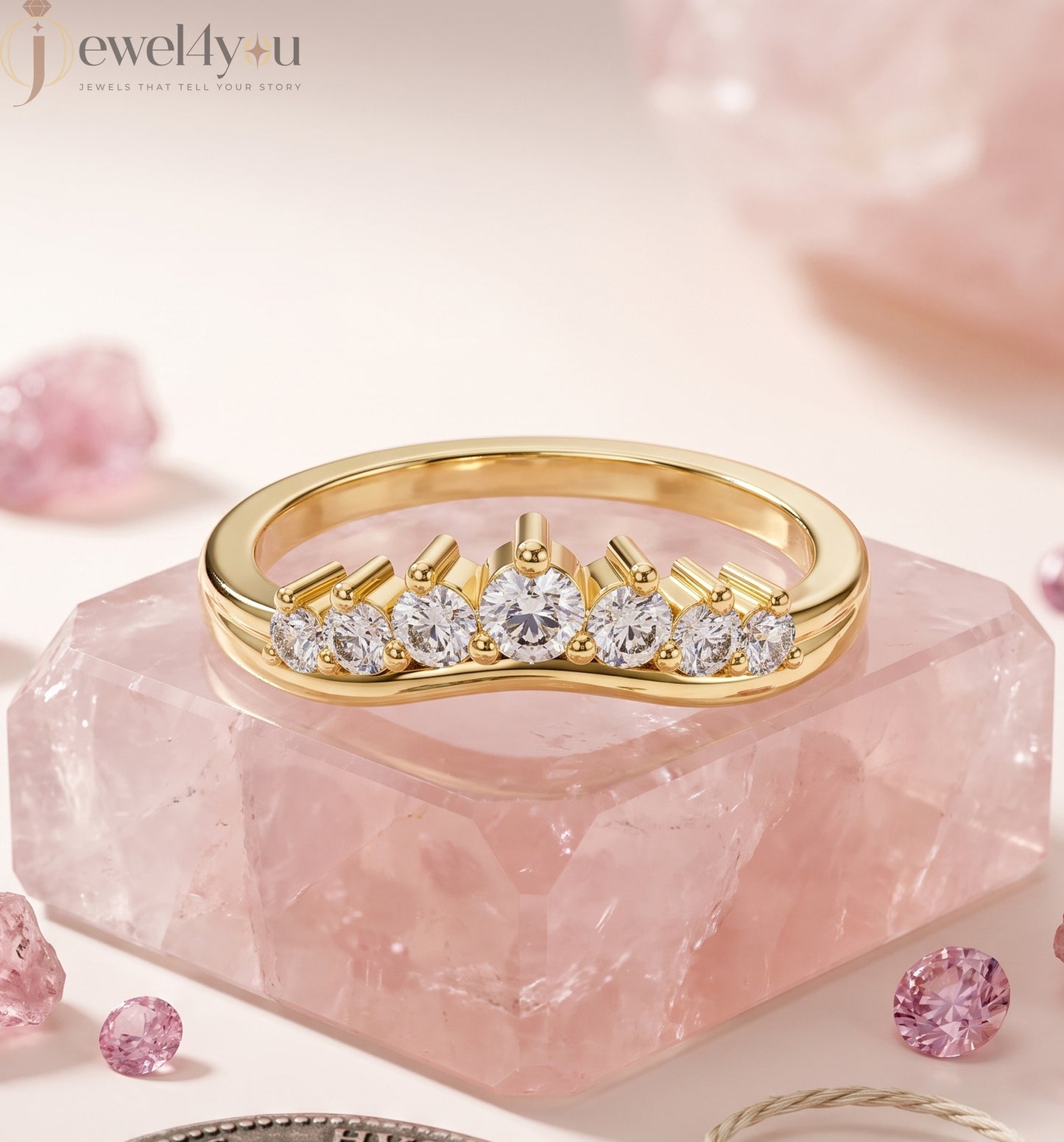 Lab-grown diamond ring with curved band design and round diamonds, VVS to VS+ clarity, D–F color, Yellow Gold #YELLOW GOLD