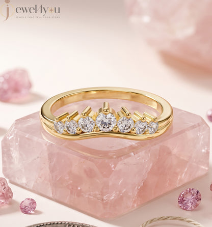 Lab-grown diamond ring with curved band design and round diamonds, VVS to VS+ clarity, D–F color, Yellow Gold #YELLOW GOLD