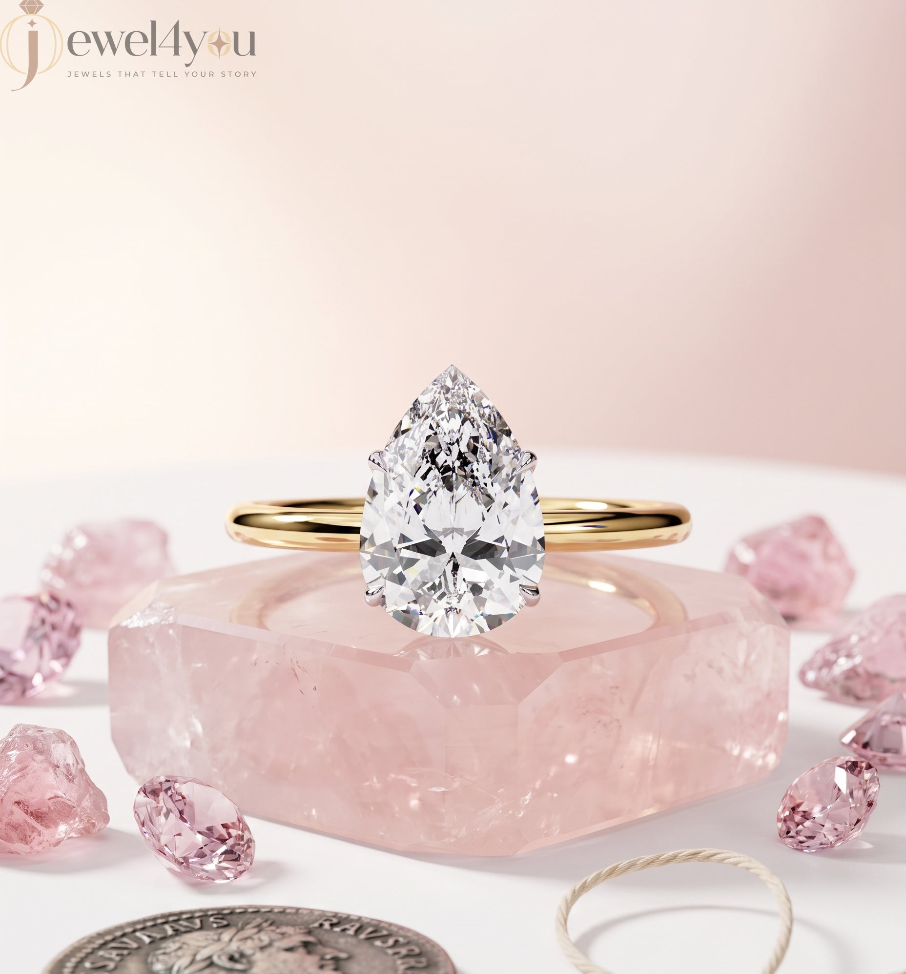 YELLOW GOLD PEAR-CUT LAB DIAMOND ENGAGEMENT RING WITH ELEVATED FOUR-PRONG SETTING 