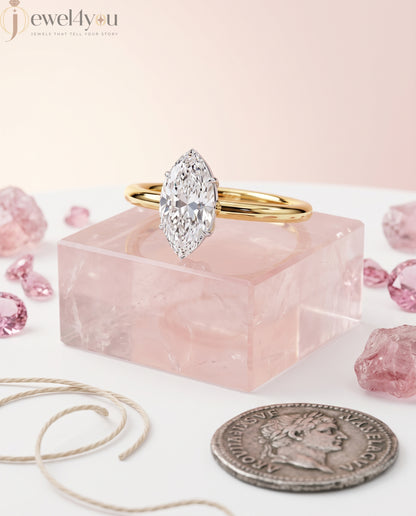 YELLOW GOLD MARQUISE -CUT LAB DIAMOND ENGAGEMENT RING WITH ELEVATED SIX-PRONG SETTING 