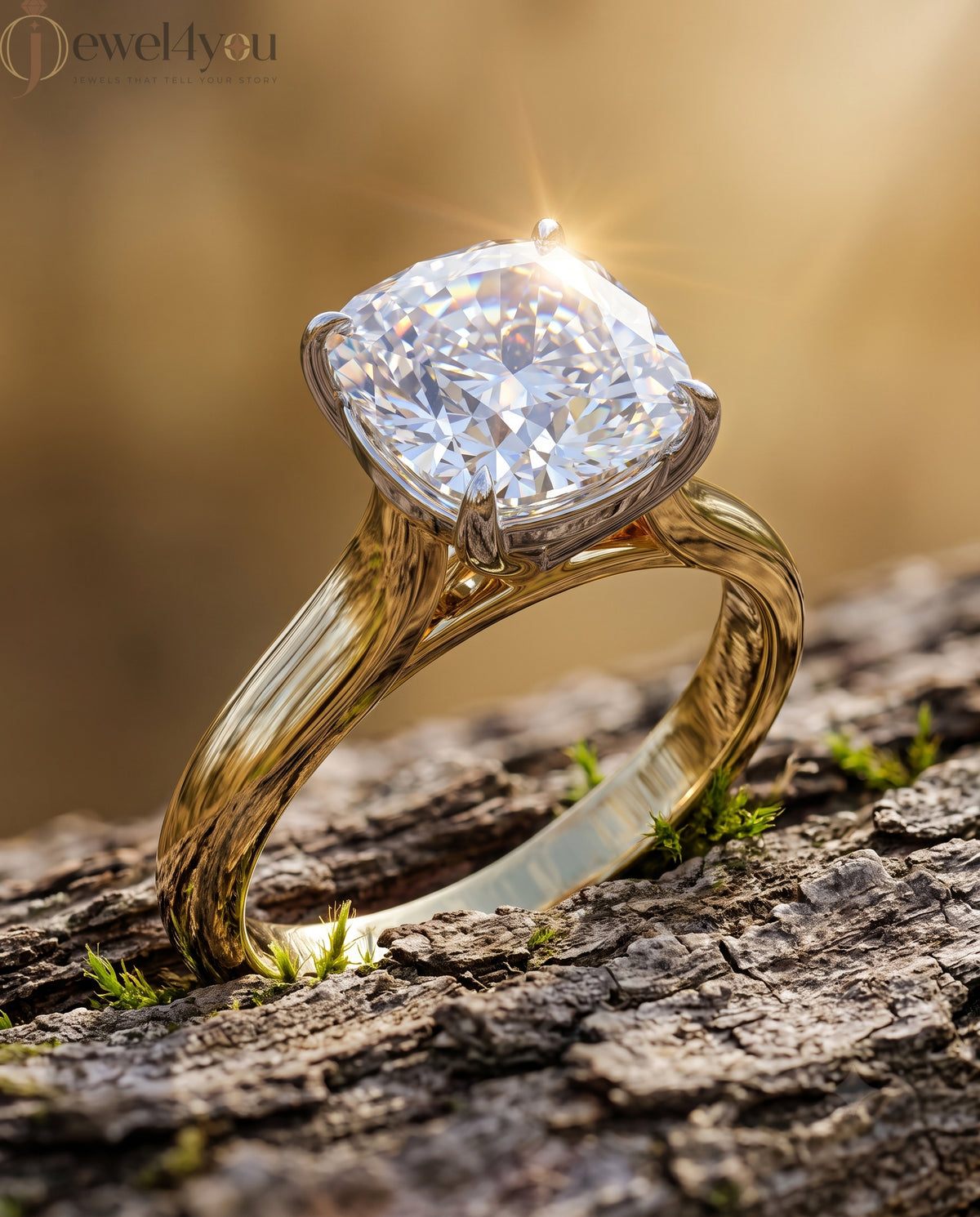Yellow band cathedral solitaire ring with white basket head #YELLOW GOLD