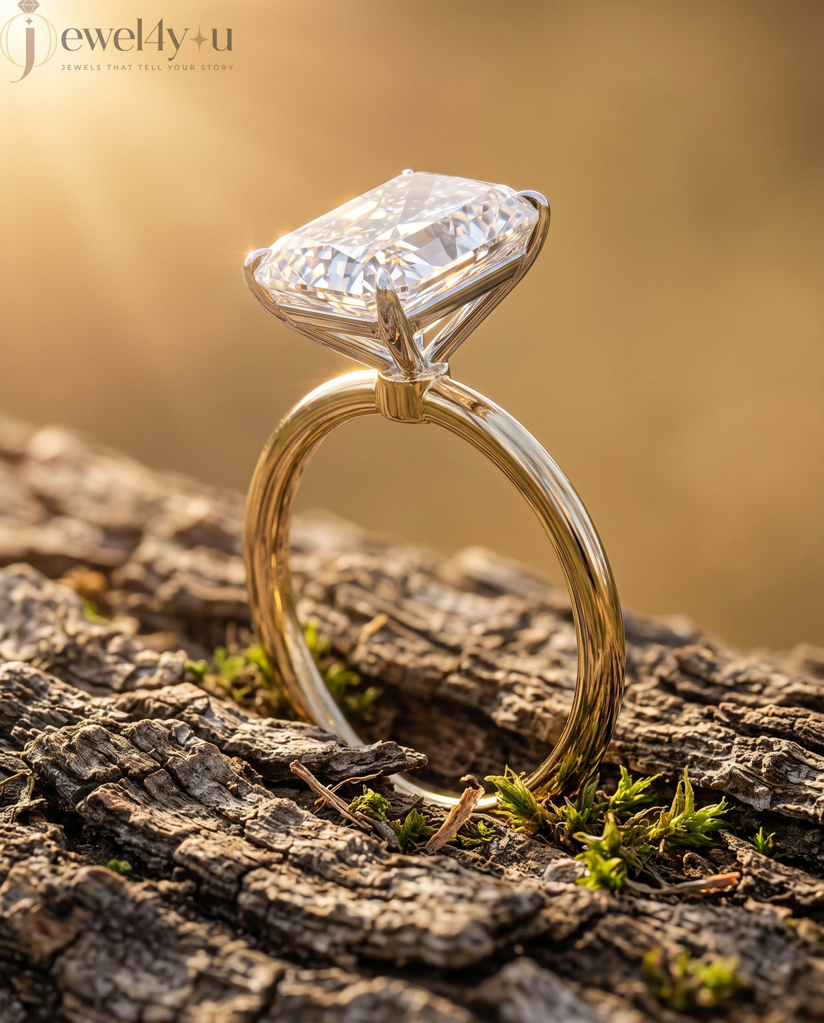 YELLOW GOLD RADIANT-CUT LAB DIAMOND ENGAGEMENT RING WITH ELEVATED FOUR-PRONG SETTING 