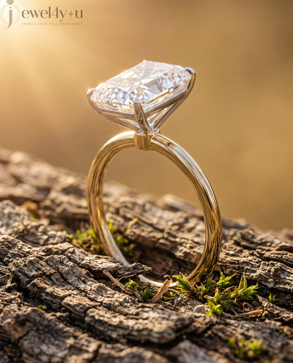 YELLOW GOLD RADIANT-CUT LAB DIAMOND ENGAGEMENT RING WITH ELEVATED FOUR-PRONG SETTING 
