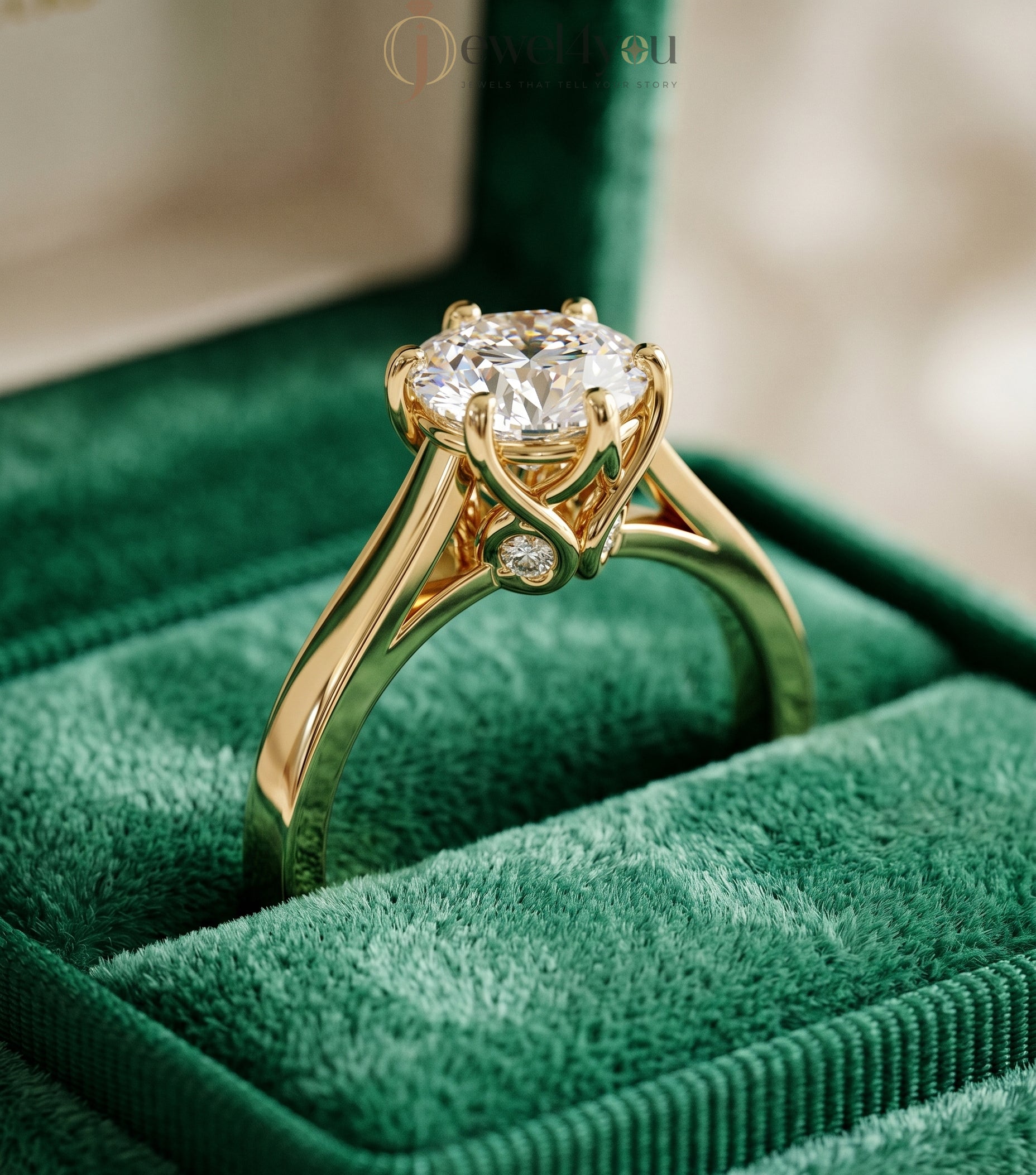 Yellow gold round solitaire engagement ring with six prongs and smooth plain shank #YELLOW GOLD