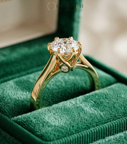 Yellow gold round solitaire engagement ring with six prongs and smooth plain shank #YELLOW GOLD