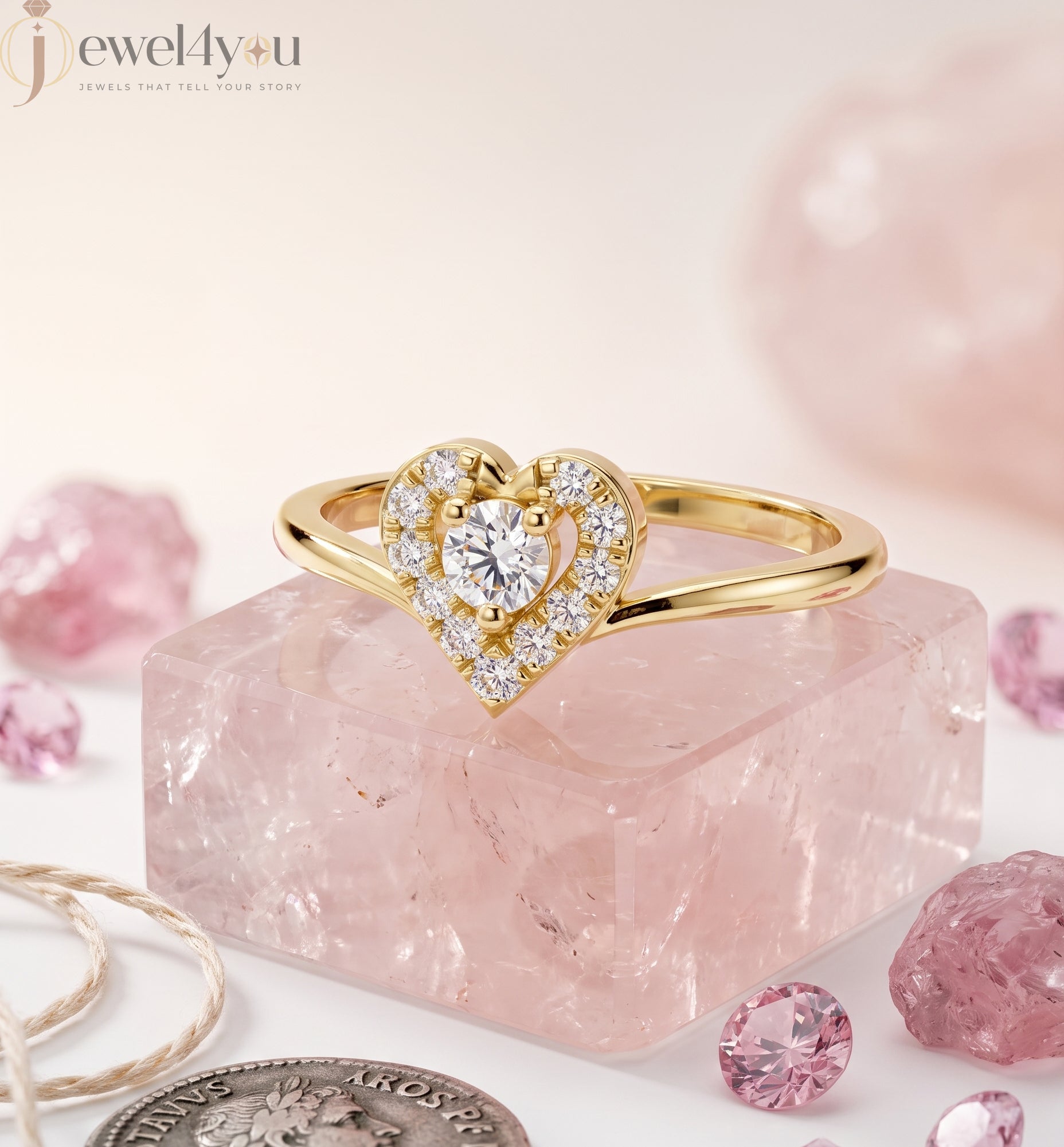 Heart halo design, VVS to VS+ clarity, D–F color, Yellow Gold finish #YELLOW GOLD