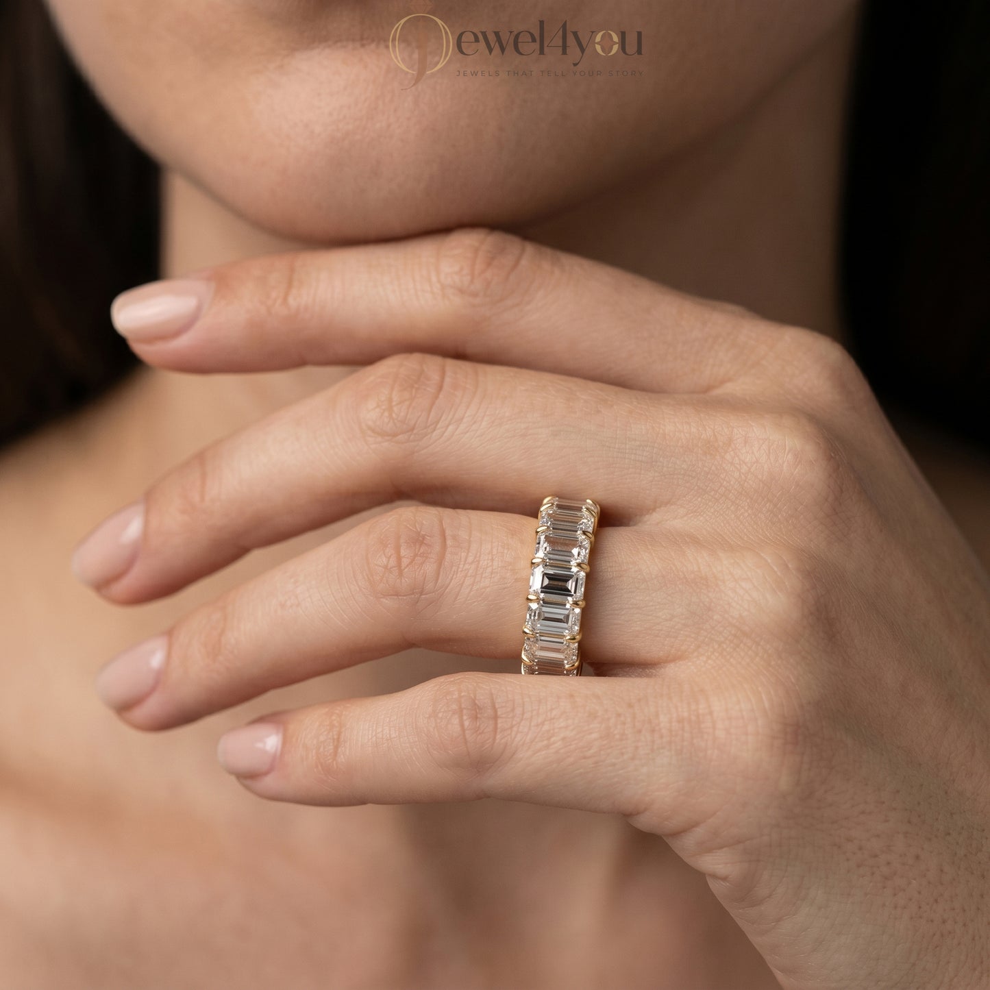 EMERALD DIAMOND YELLOW GOLD ETRNITY RING ##YELLOW GOLD