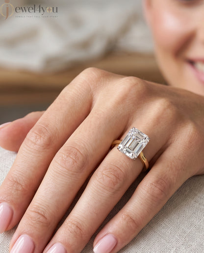 YELLOW GOLD EMERALD -CUT LAB-GROWN DIAMOND ENGAGEMENT RING 