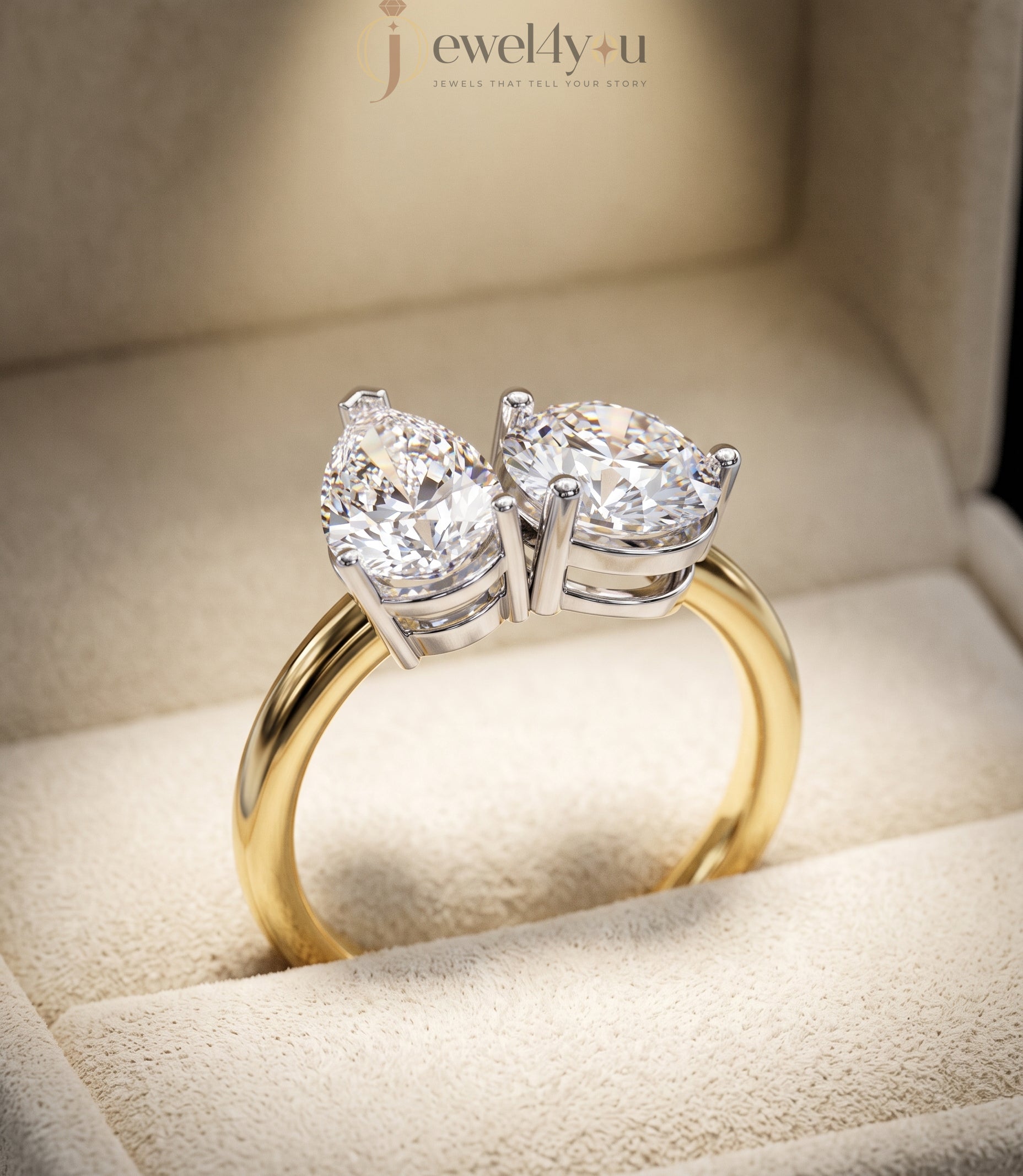 TOI ET MOI ENGAGEMENT RING WITH PEAR-CUT AND ROUND LAB-GROWN DIAMONDS IN YELLOW GOLD. 