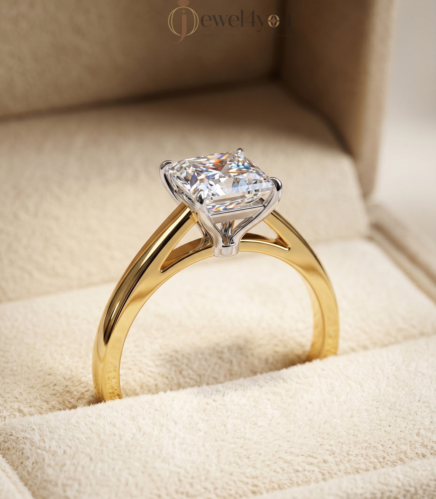 Princess-cut solitaire engagement ring in yellow gold tone with four-prong setting #YELLOW GOLD