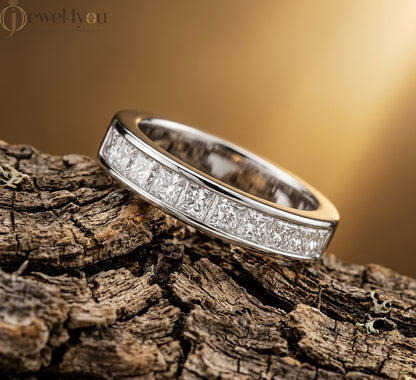 Princess channel-style lab-grown diamond ring, D–F color VVS to VS+ diamonds in bright white gold band #WHITE GOLD
