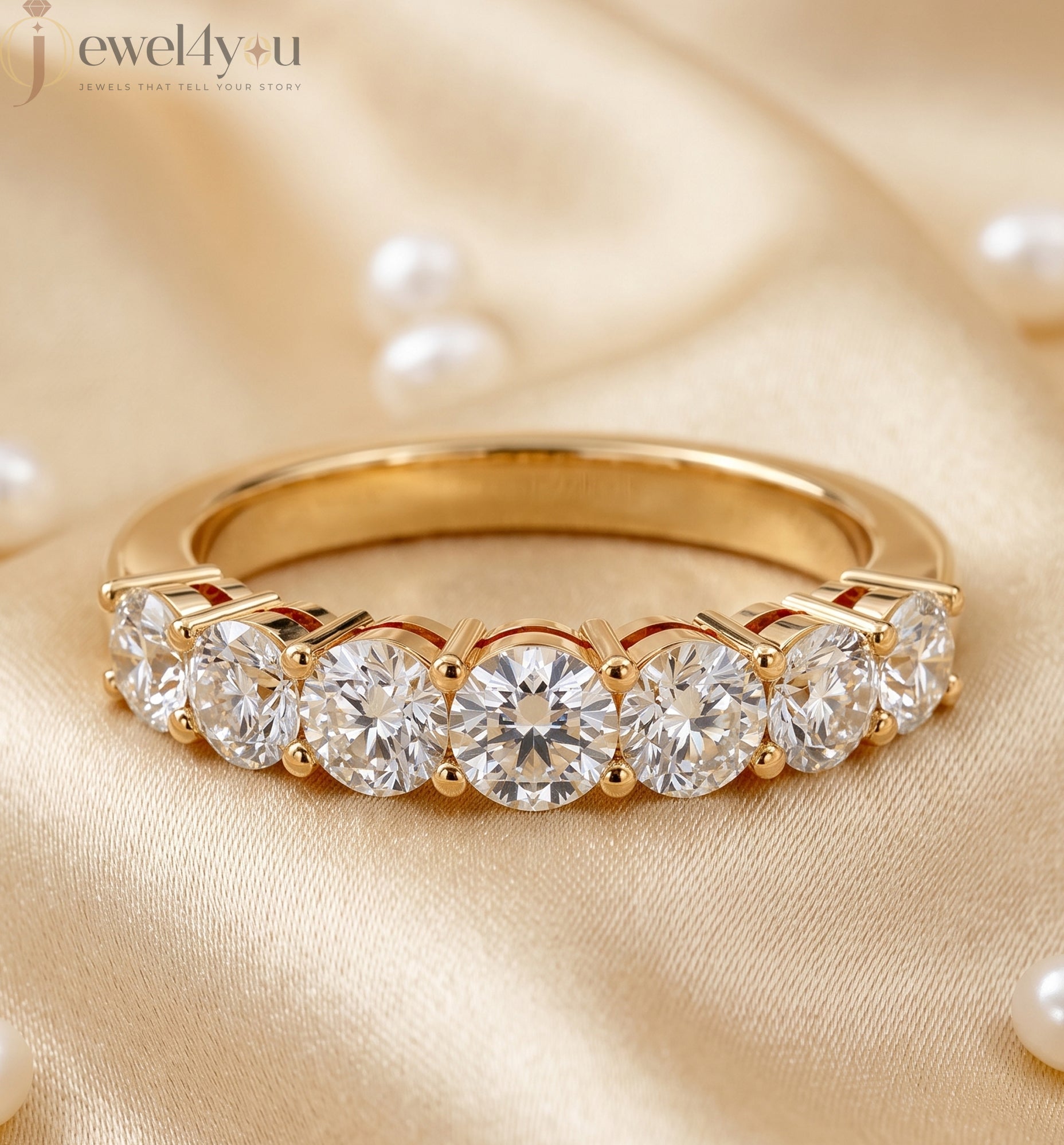 Yellow Gold half‑eternity lab-grown diamond ring with round prong-set design, VVS  clarity D–F color diamonds #YELLOW GOLD
